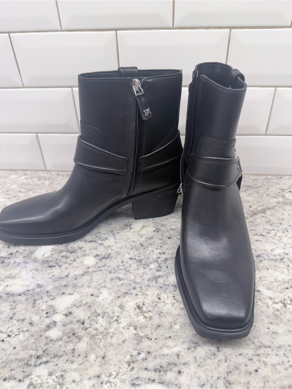Sam Edelman Black Leather Harness Ankle Boots - Picture 2 of 4